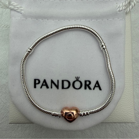 Pandora Moments Heart Clasp Snake Chain Bracelet Size 7.5 Wrist Size 6.7 in - Picture 4 of 7